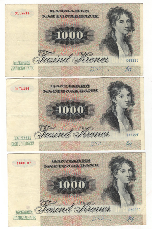 Denmark 3 x 1000 Kroner 1992 (ND)

P# 53g, N# 206828; VF+/XF-