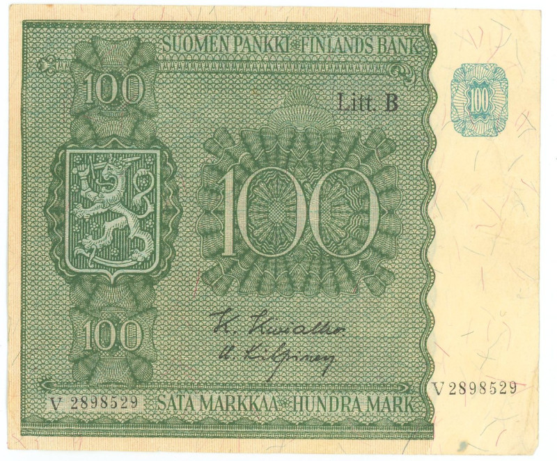 Finland 100 Markkaa 1945

P# 88, N# 208907; # V 2898529; Litt. B; XF