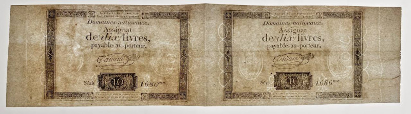 France 2 x 10 Livres 1791 Assignat Uncut Pair

P# A51, N# 211789; # Serie 1686...