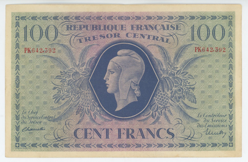 France 100 Francs 1943

P# 105, N# 206714; # PK 642392; AUNC/UNC