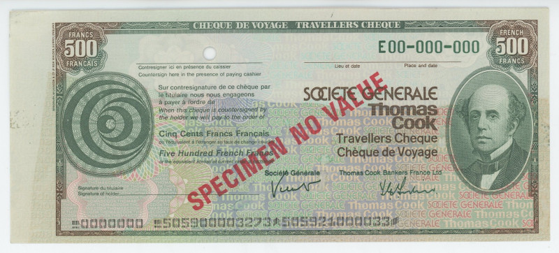 France Trevellers Cheque 500 Francs (ND) Specimen

UNC