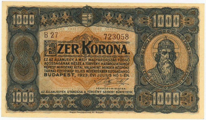 Hungary 1000 Korona 1923

P# 75a, N# 216665; AUNC