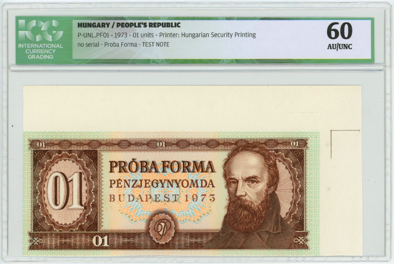 Hungary Test Note 1 Unit 1973 Proba/Specimen ICG 60 AU/UNC

#VALUE!