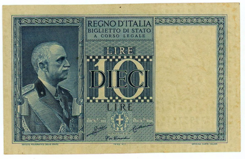 Italy 10 Lire 1935

P# 25a, N# 205473; # 0236 799374; XF+