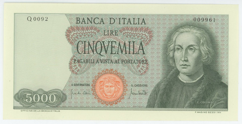 Italy 5000 Lire 1970

P# 98c, N# 204657; # Q0092 009961; UNC