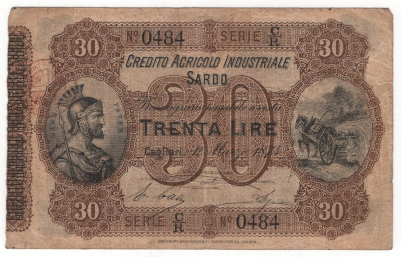 Italy Credito Acricolo Industriale Sardo 30 Lire 1874

P# S925, N# 231458; # C...