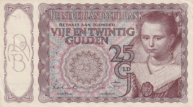 Netherlands 25 Gulden 1943

P# 60, N# 210800; # 5AJ 011528; AUNC