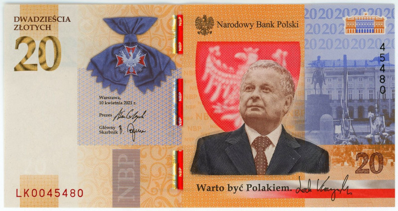 Poland 20 Zlotych 2020

N# 309525; # LK0045480; Lech Kaczynski; In original co...