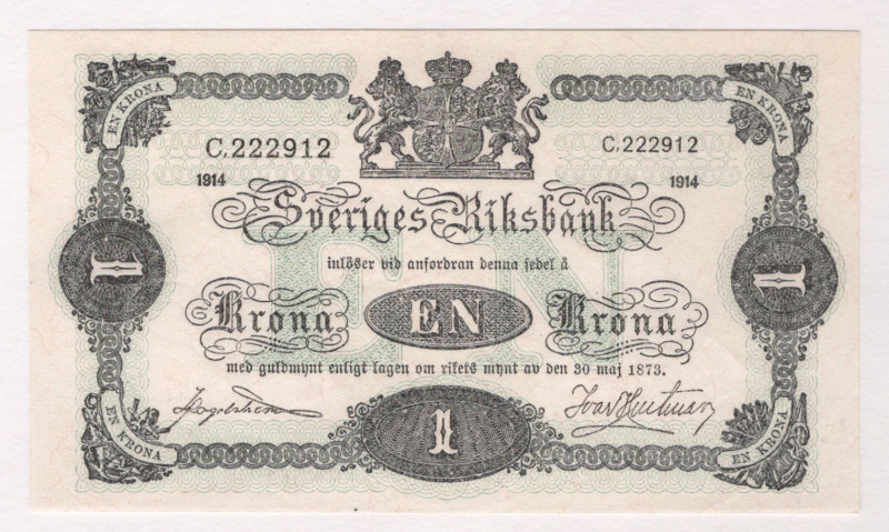 Sweden 1 Krona 1914

P# 32a, N# 205790; # C222912; UNC