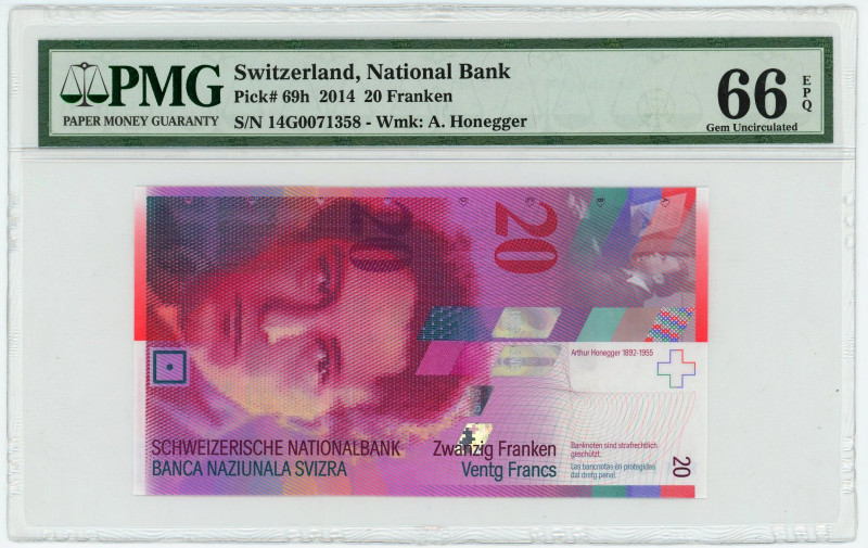 Switzerland 20 Franken 2014 PMG 66EPQ Gem UNC

P# 69h, N# 203300; # 12G0071258