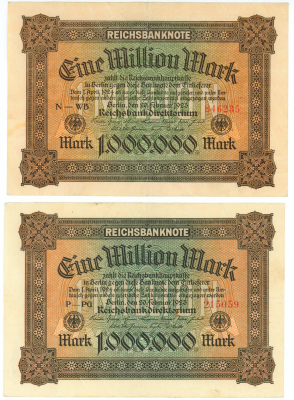 Germany - Weimar Republic 2 x 1000000 Mark 1923

P# 86a, N# 207367; XF-/AUNC-