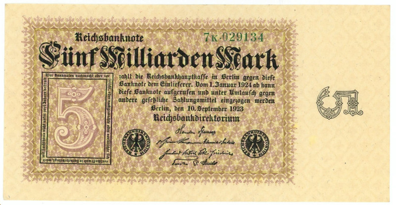 Germany - Weimar Republic 5000000000 Mark 1923

P# 115b, N# 208653; # 7K-02913...