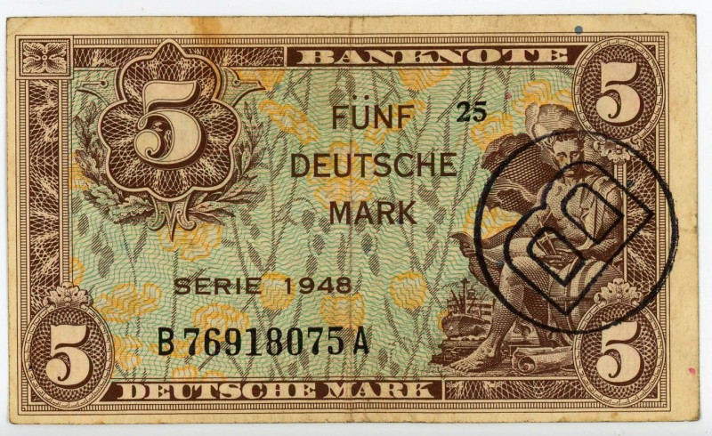 Germany - FRG 5 Deutsche Mark 1948

P# 4b, N# 209164; # 25 B76918075A; VF