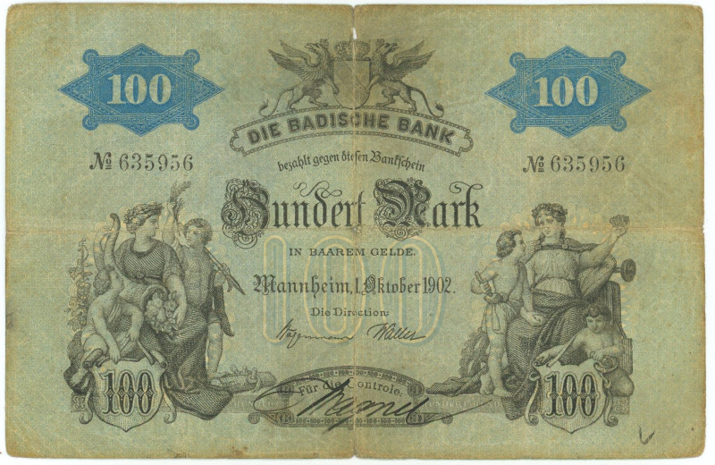 German States Baden Mannheim 100 Mark 1902

P# S905, N# 209223; # 635956; VG