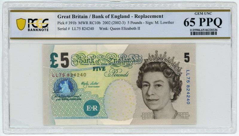 Great Britain 5 Pounds 2002 (ND) PCGC 65 PPQ Replacement

P# 391b, N# 202832; ...