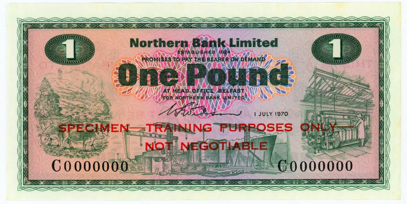 Northern Ireland Northern Bank 1 Pound 1970 Specimen

P# 187, N# 205937; # C00...