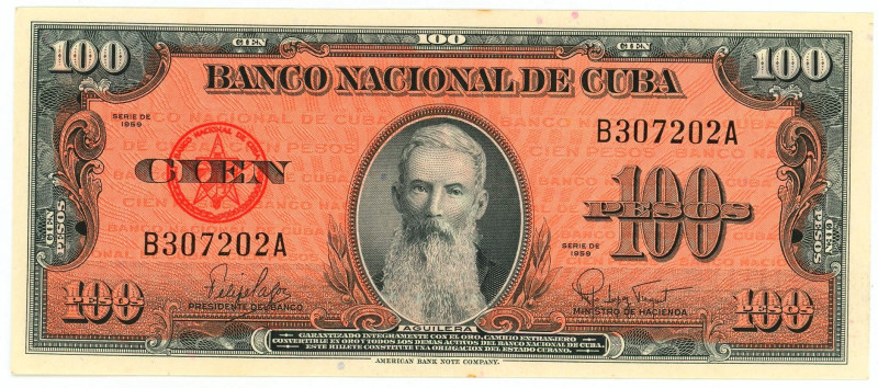 Cuba 100 Pesos 1959

P# 93a, N# 219536; # B 307202 A; UNC-