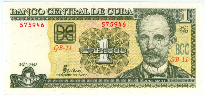 Cuba 1 Peso 2002

P# 121b, N# 205100; # GB-11 575946; UNC