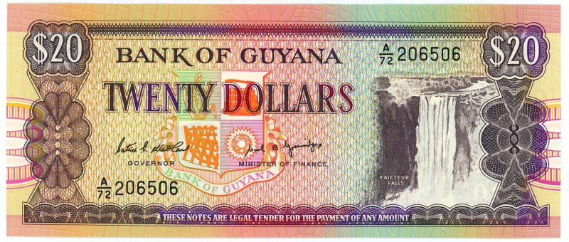 Guyana 20 Dollars 1989 (ND)

P# 24d, N# 202470; # A/72 206506; UNC