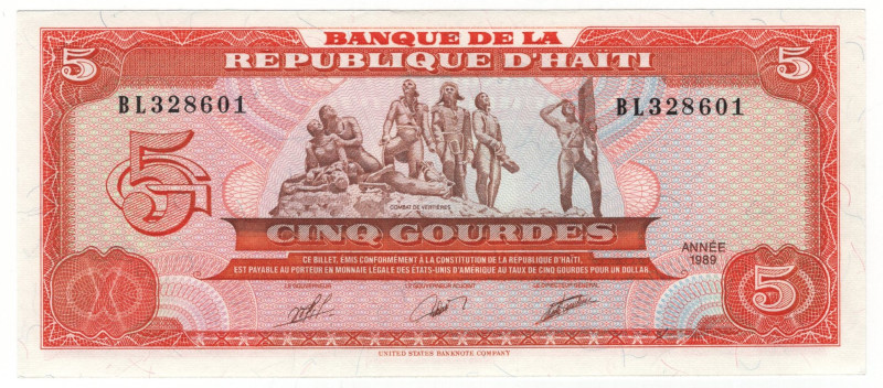 Haiti 5 Gourdes 1989

P# 255a, N# 204960; # BL 328601; UNC