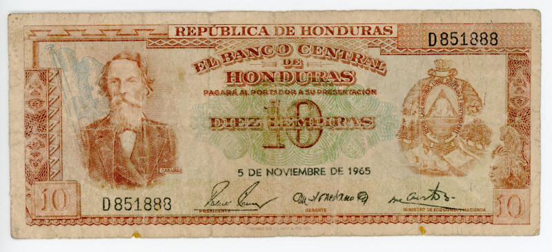 Honduras 10 Lempiras 1965

P# 52b, # A/151 536050; F