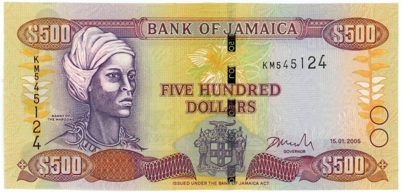 Jamaica 500 Dollars 2005

P# 85c, N# 207008; # KM 545124; UNC