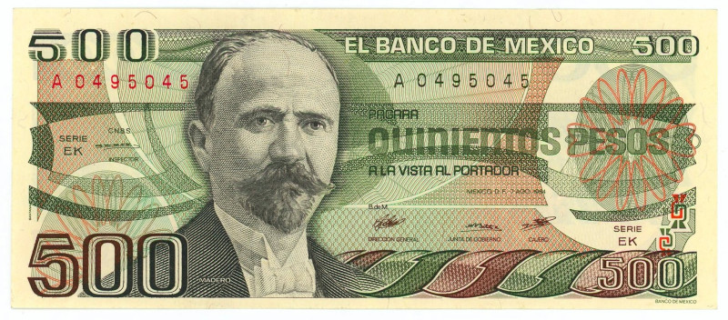 Mexico 500 Pesos 1984

P# 79b, N# 205307; # A 0495045; UNC