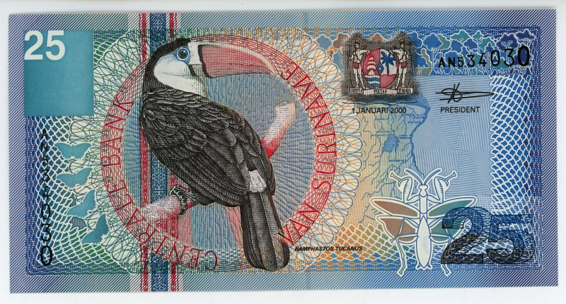 Suriname 25 Gulden 2000

P# 148, N# 201608; # AN534030; UNC