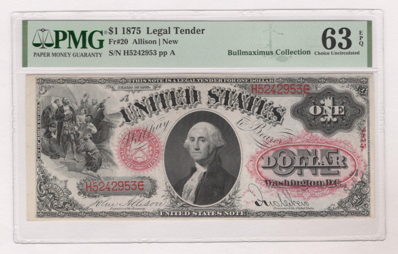 United States Legal Tender 1 Dollar 1875 PMG 63 EPQ

P# 157a, # H5242953; Fr# ...