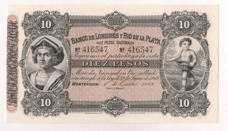 Uruguay Banco de Londres y Rio de la Plata 10 Pesos 1883

P# S242a, # 416547; ...