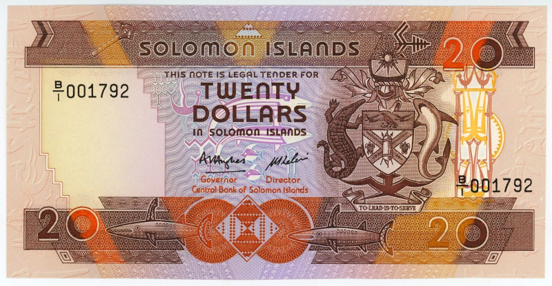 Solomon Islands 20 Dollars 1986 (ND)

P# 16a, N# 224460; # B/I 001792; UNC