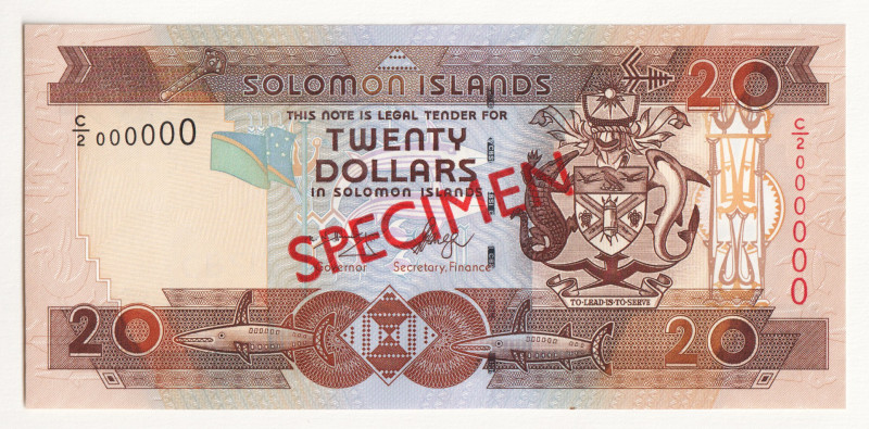 Solomon Islands 20 Dollars 2004 (ND) Specimen

P# 28s, N# 212143; # C/2 000000...