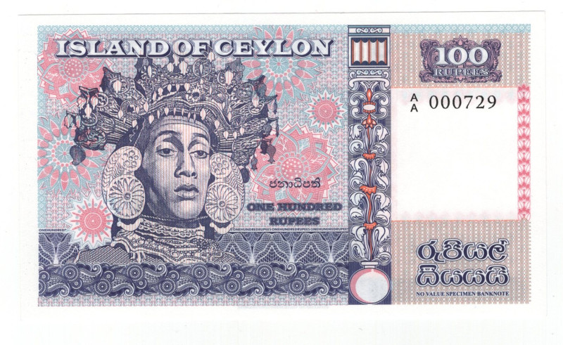 Ceylon 100 Rupees 2016 Specimen

# A/A 000729; Fantasy Banknote; Limited Editi...