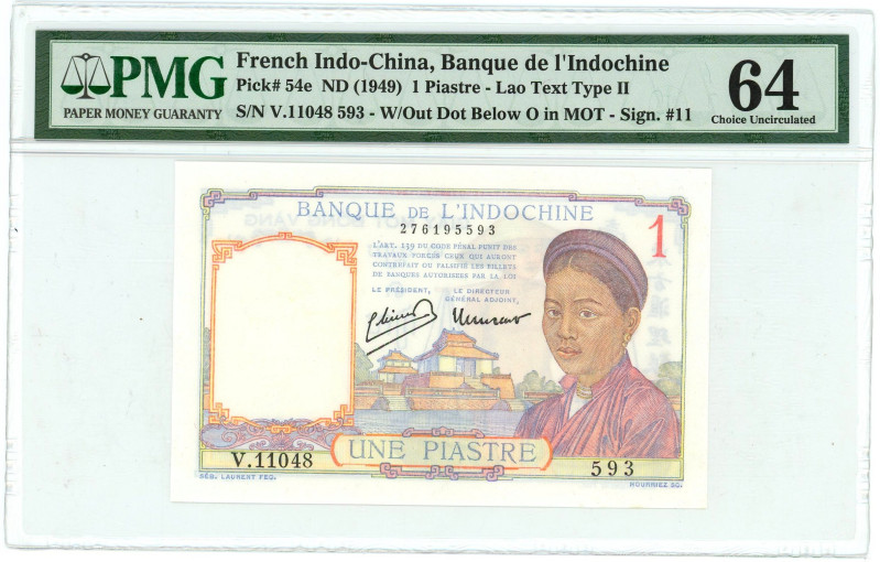 French Indochina 1 Piastre 1949 (ND) PMG 64 EPQ Choice UNC

P# 54e, N# 292244;...