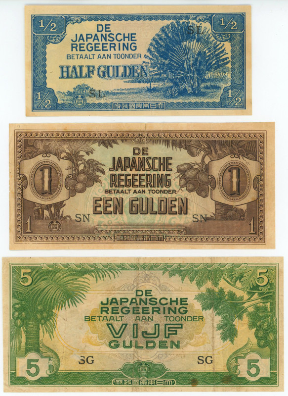 Netherlands Indies 1/2 - 1 - 5 Gulden 1942 (ND) Japanese Occupation

P# 122, 1...