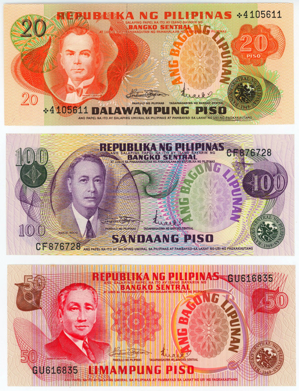 Philippines 20, 50, 100 Piso 1978 - 1985 (ND)

P# 162 - 164, UNC