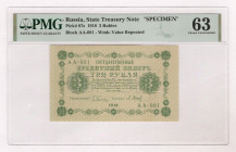 Russia - RSFSR 3 Roubles 1918 Specimen PMG 63 About UNC