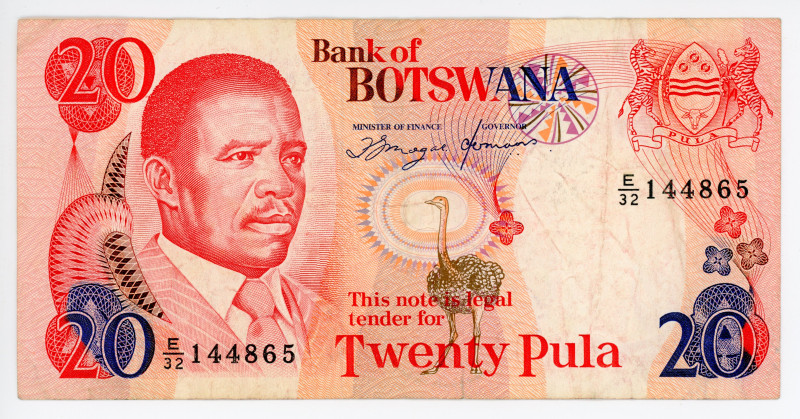 Botswana 20 Pula 1992 (ND)

P# 13a, N# 257678; # E/32 144865; VF