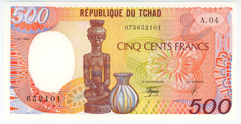 Chad 500 Francs 1990

P# 9c, N# 205530; # A.04 652101; UNC