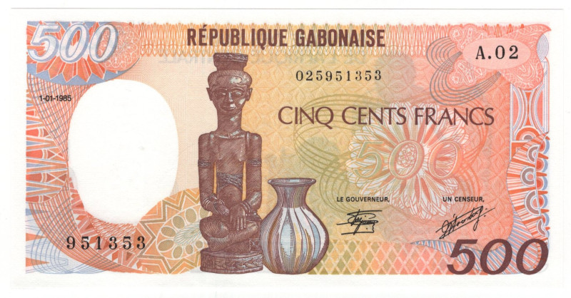 Gabon 500 Francs 1985

P# 8a, N# 213562; # A.02 951353; UNC