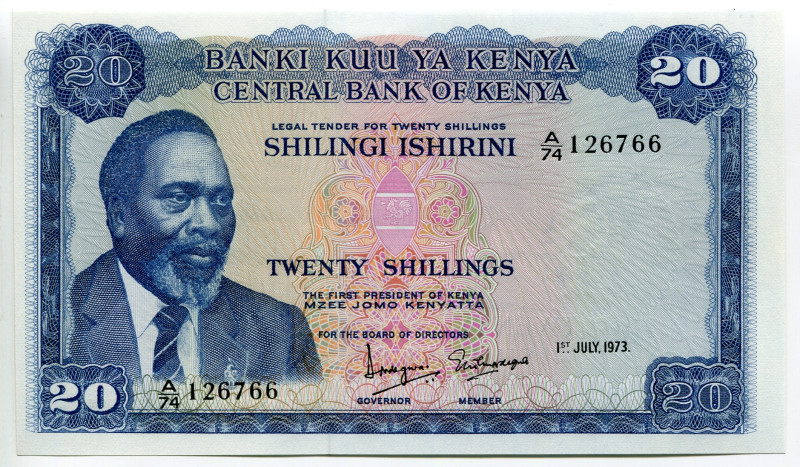 Kenya 20 Shillings 1973

P# 8d, N# 223161; # A74-126766; UNC