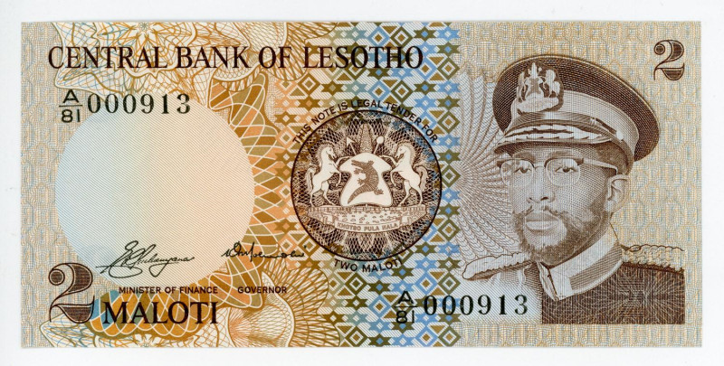 Lesotho 2 Maloti 1981

P# 4a, N# 201773; # A/81 000913; Low Serial Number; UNC