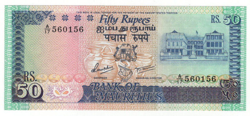 Mauritius 50 Rupees 1986 (ND)

P# 36b, N# 208601; # A/17 560156; UNC