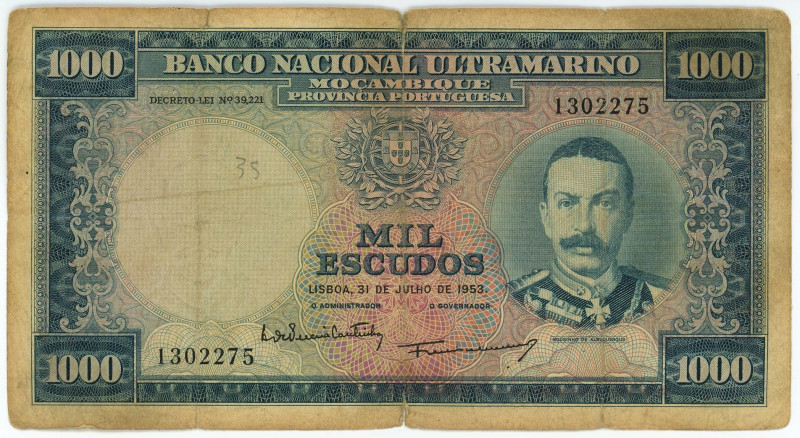 Mozambique 1000 Escudos 1953

P# 105, N# 277860; # 1302275; F with tears