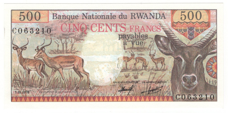 Rwanda 500 Francs 1978

P# 13b, N# 278184; # С 063210; UNC