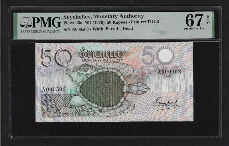 Seychelles 50 Rupees 1979 PMG 67 EPQ

P# 25a, N# 283462; # A000503