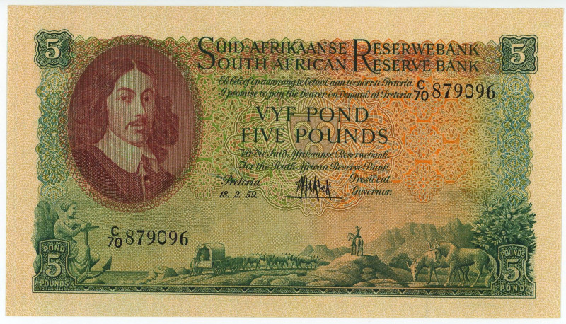 South Africa 5 Pounds 1959

P# 97c, N# 231798; # C/70 879096; XF+