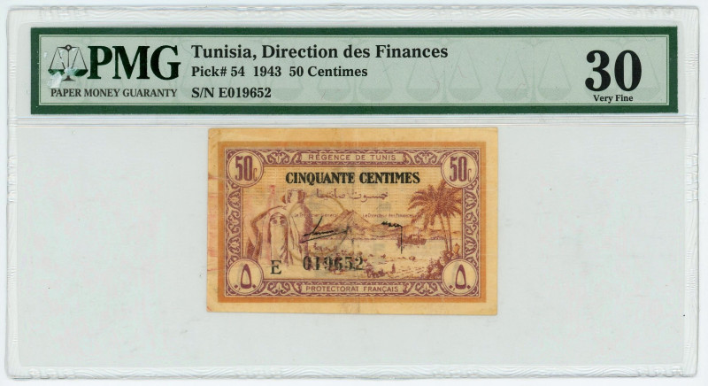 Tunisia 50 Centimes 1943 PMG 30 Very Fine

P# 54, N# 242743; # E019652