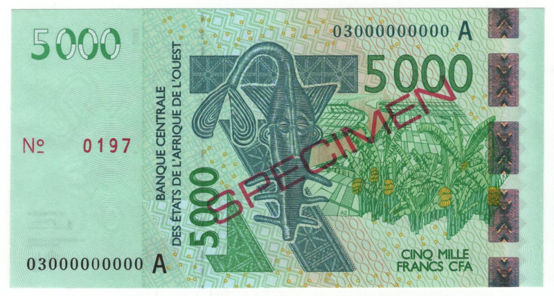 West African States Ivory Coast 5000 Francs 2003 Specimen

P# 117A, N# 201716;...