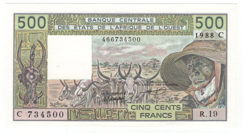 West African States Burkina Faso 500 Francs 1988

P# 306Ca, N# 206410; # R.19 ...